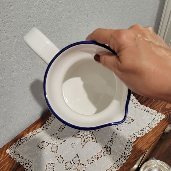 Vintage Cream white milk pitcher small Blue Geese Cottage Grandma Goose Ceramic - Picture 9 of 9